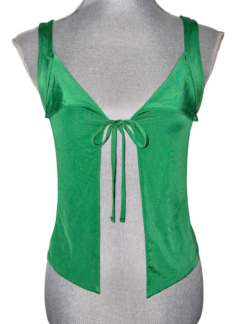 Urban Episode Green Tie Front Handkerchief Top Y2K
